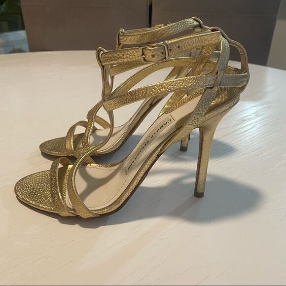 Camilla Skovgaard gold leather T strap stiletto heels 37.5 - Picture 5 of 13